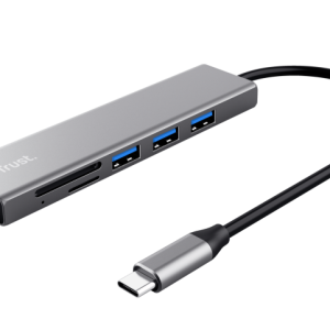 Hub USB Trust Halyx, USB-C, 5 porturi, Gri