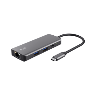 Hub USB Trust Dalyx, USB-C, 6 porturi, HDMI, RJ-45, Argintiu
