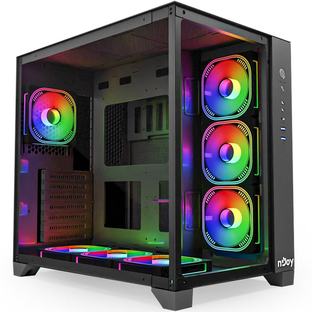 Carcasa NJOY Aura, RGB, Mid Tower, Black
