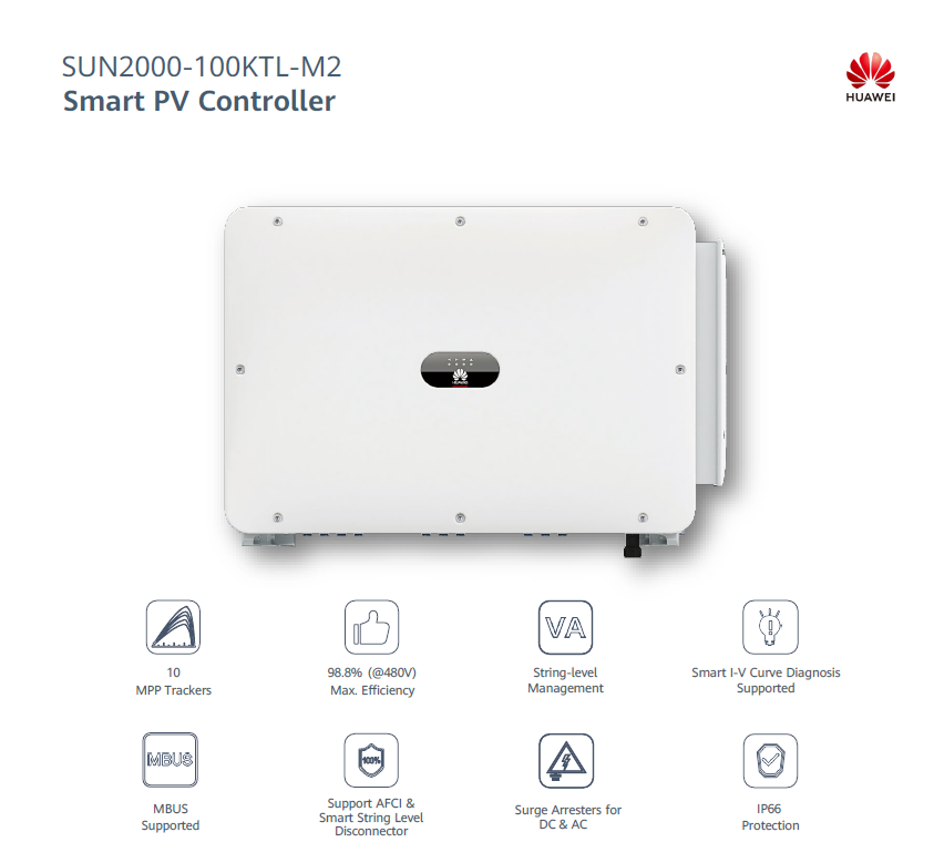 INVERTER HUAWEI SUN2000-100KTL-M2, AFCI, DC-SPD I+II