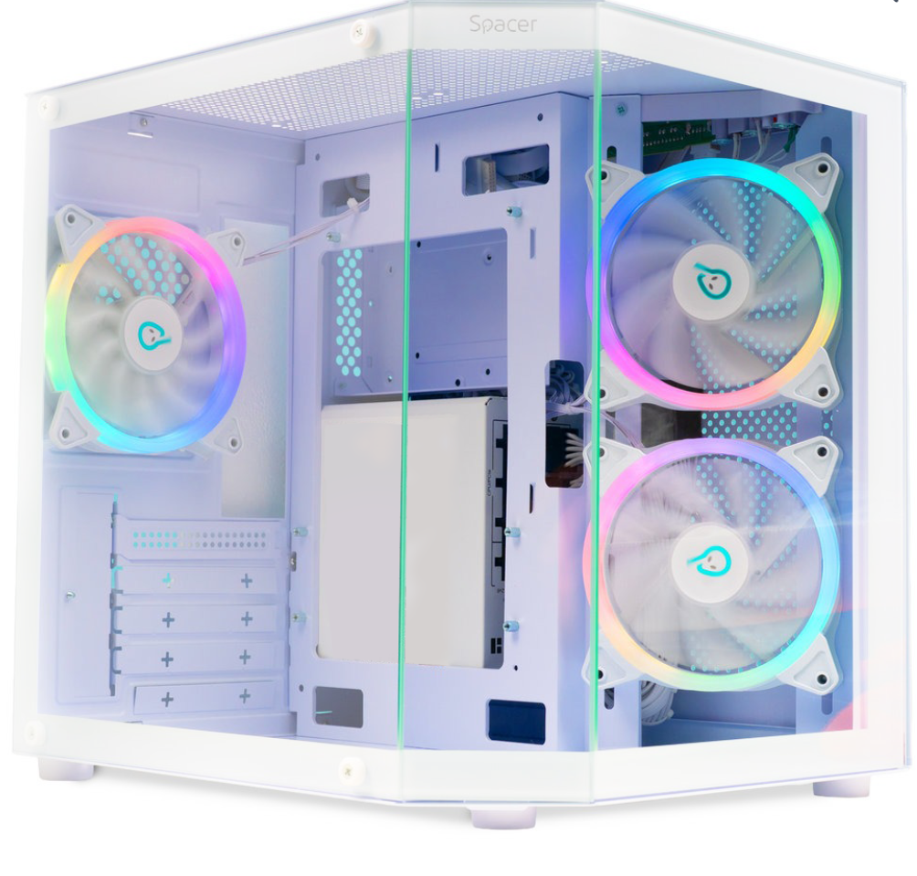 Carcasa SPACER Aquarium, RGB, Micro Tower, White
