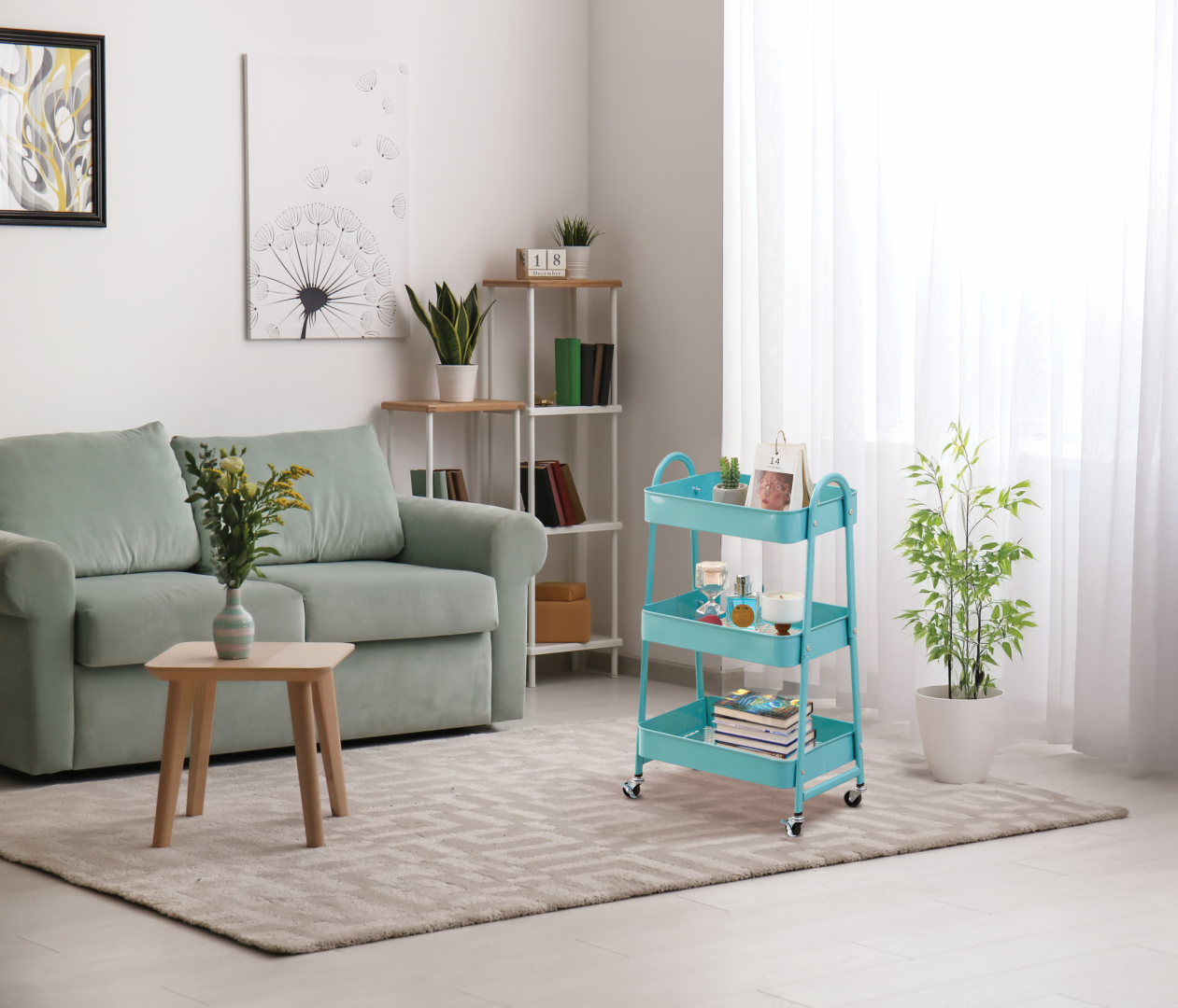 Carucior pentru depozitare cu 3 rafturi - Turcoaz - imagine 7