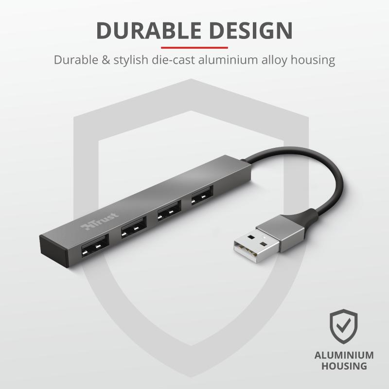 Hub USB Trust Halyx USB-A, 4 porturi, Argintiu - imagine 5