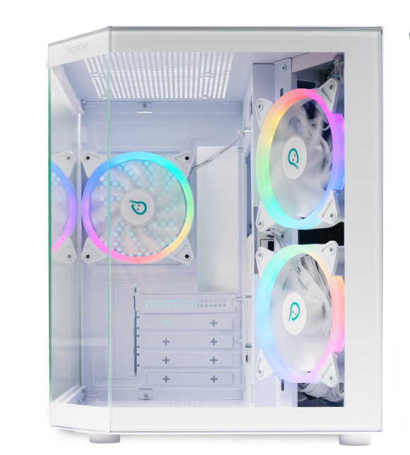 Carcasa SPACER Aquarium, RGB, Micro Tower, White - imagine 3