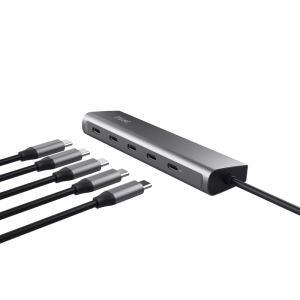 Hub USB Trust Halyx, USB-C, 5 porturi, Gri