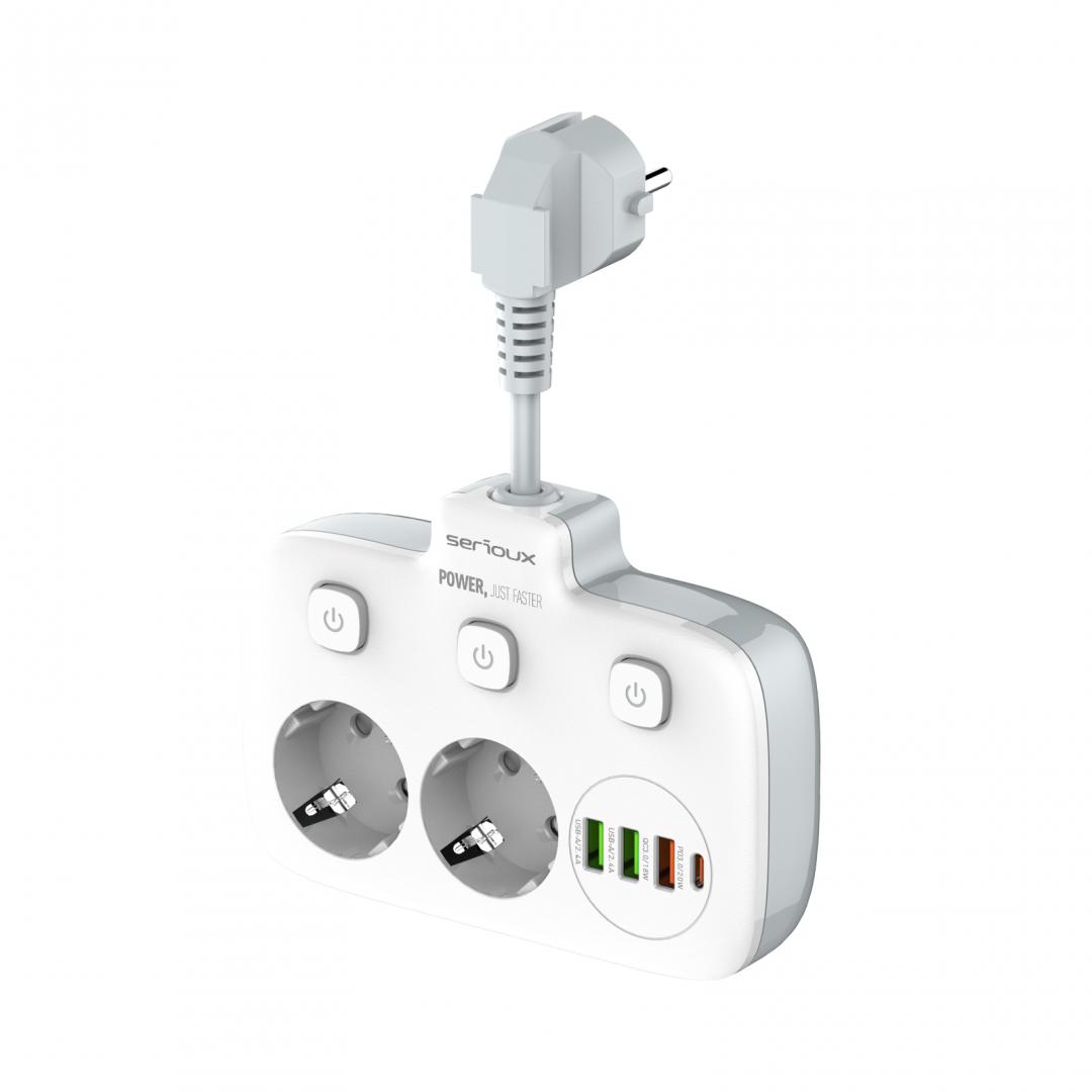 Prelungitor tip priza cu protectie Serioux Quick Charge 3.0, - imagine 4