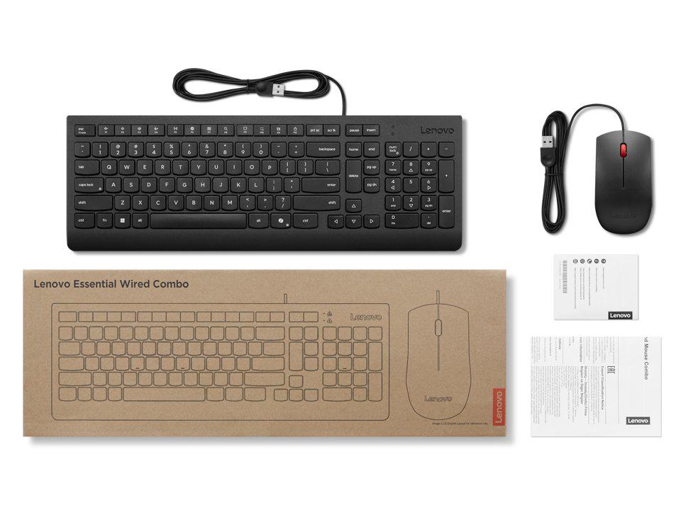 Mouse LENOVO Essential Wired Combo, 1600 dpi, Negru - imagine 3