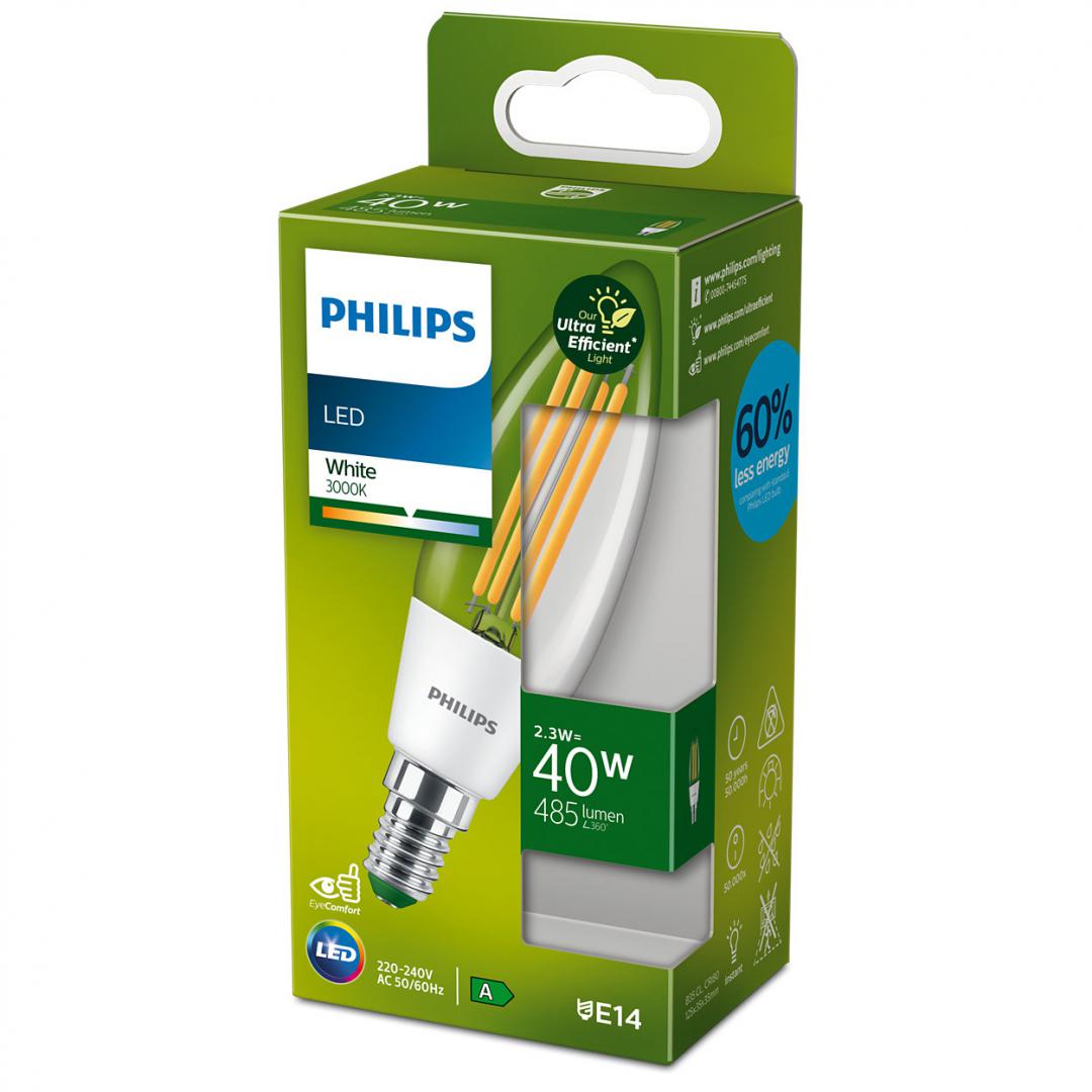 Bec LED Philips Classic B35, Ultra Efficient Light, E14, 2.3W - imagine 3