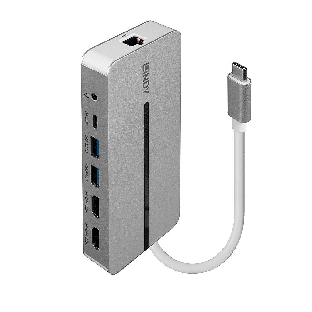 Hub USB LINDY DST-Mx Duo, USB-C, 10 porturi, HDMI, RJ-45, - imagine 4