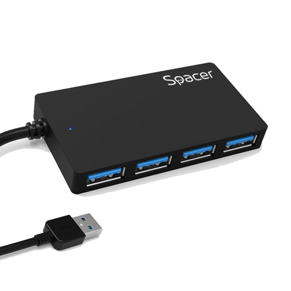 Hub USB SPACER SPH-332, USB-A, 4 porturi, Negru