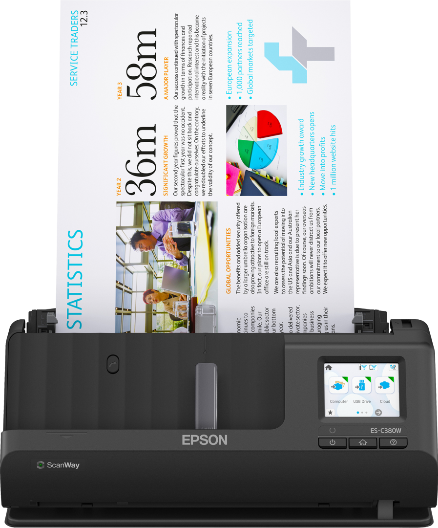Scanner EPSON ES-C380W, A4, Automat, Sheetfed, USB + WLAN