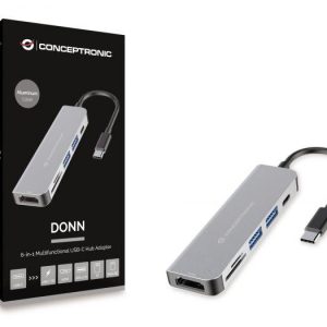 Docking station CONCEPTRONIC DONN02G, USB Type-C, 60W, Gri, 2 ani
