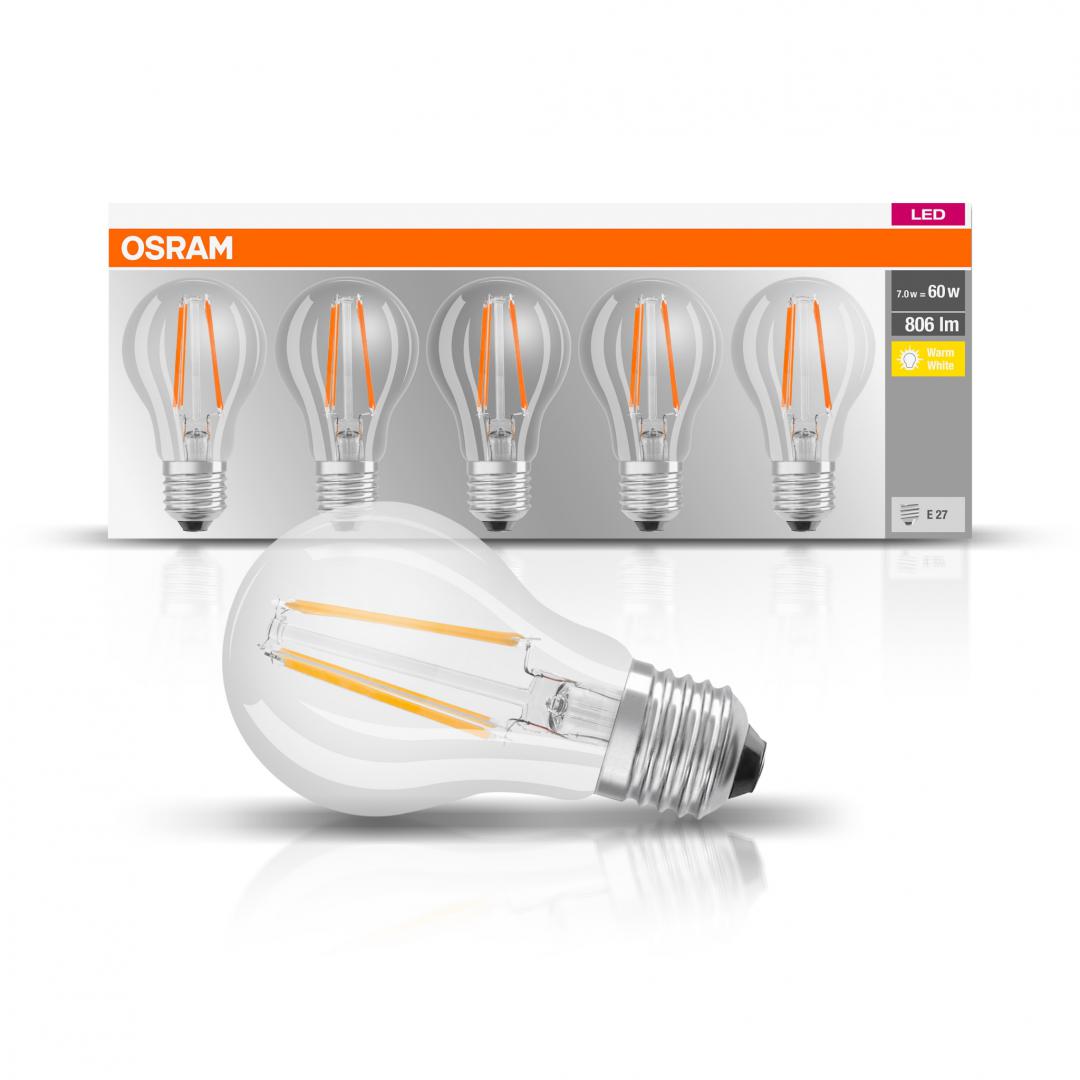 5 Becuri LED Osram Base Classic A, E27, 7W (60W), - imagine 3