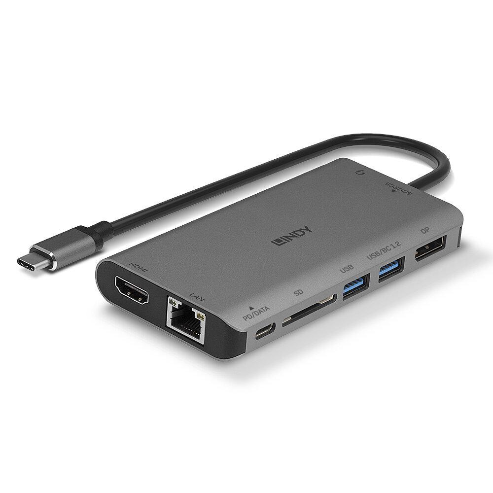 Hub USB Lindy DST-Mini XT, USB-C, 7 porturi, HDMI, RJ-45, - imagine 3