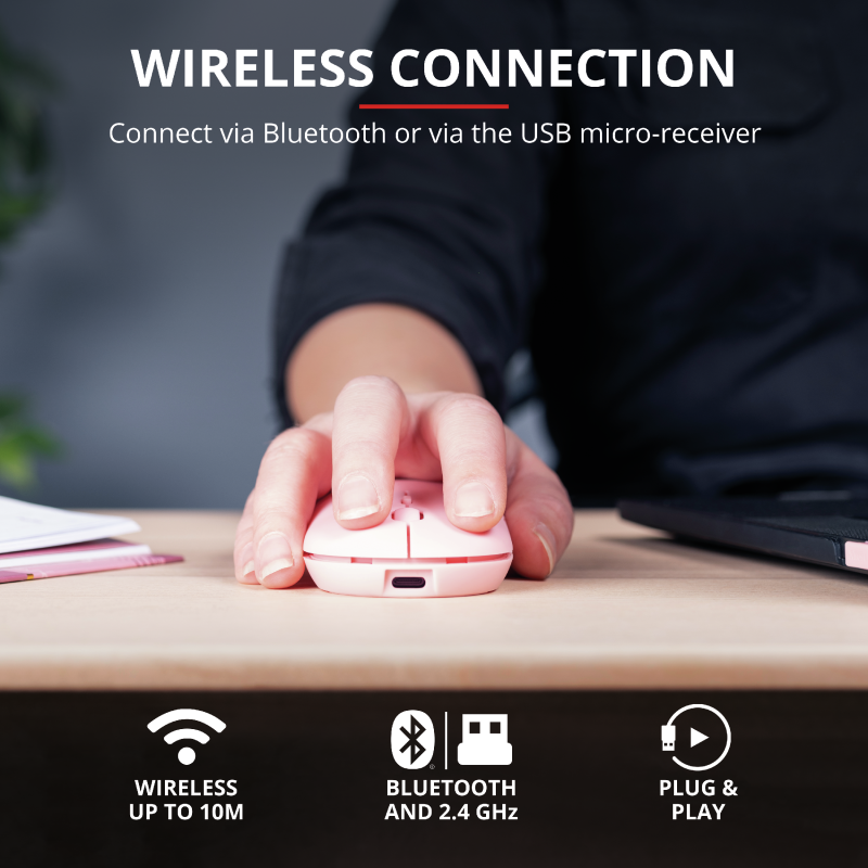 Mouse Wireless Trust Puck, 1600 dpi, Roz - imagine 4