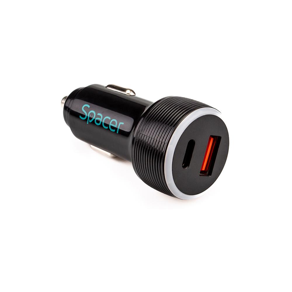 Alim. auto Spacer USB-A&C 17W negru - imagine 4