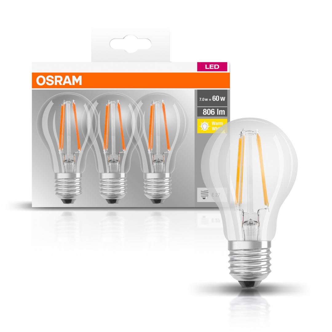3 Becuri LED Osram Base Classic A, E27, 7W (60W), - imagine 3
