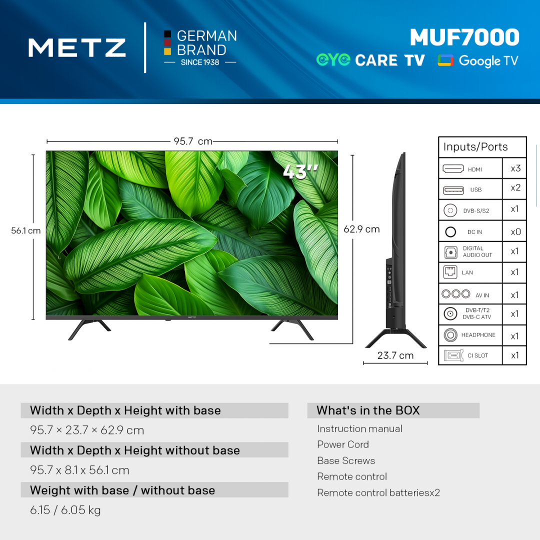 Televizor METZ LED 43MUF7000Z, 109 cm, Smart Google TV, 4K, - imagine 8