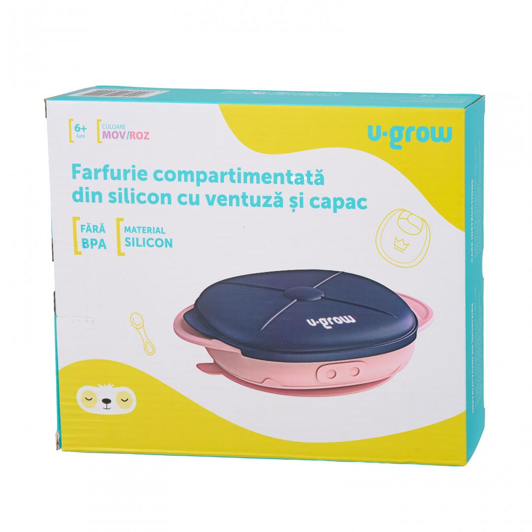 Farfurie silicon cu capac , mov, U-Grow - imagine 5
