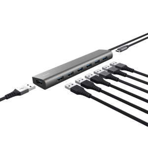 Hub USB TRUST Halyx USB-A, 7 porturi, Gri