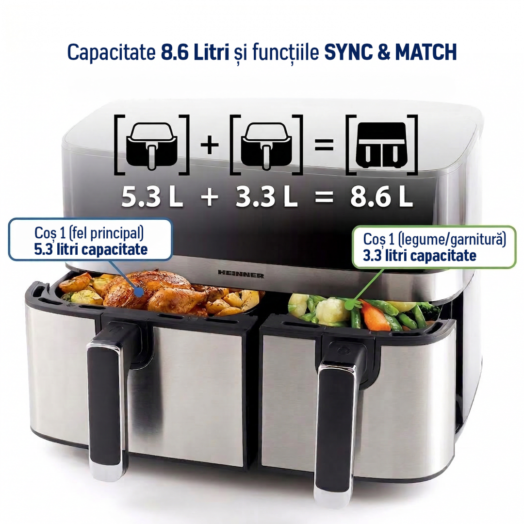 FRITEUZA DUBLA CU AER CALD HEINNER PRODUAL FUSION HAF-H9DB17BKS - imagine 7