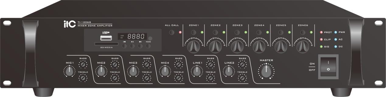 Mixer amplificator cu 6 zone de reglaj ITC TI-2406S, pentru
