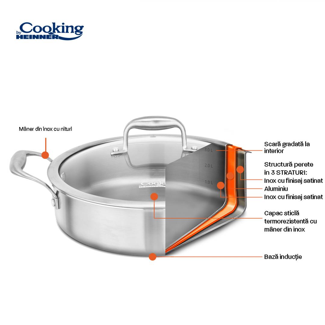CRATITA INOX+CAPAC STICLA 26X7CM, 3.5L, ATOMIC3, COOKING BY HEINNER - imagine 8