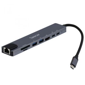 Docking station SPACER SPDS-TYPEC-CHUPSG-8IN1, USB Type-C, 87W, Gri, 2 ani