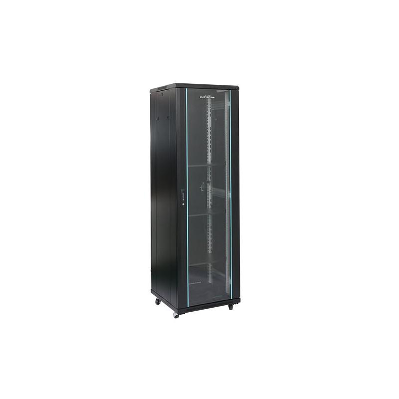 Rack 22U 600x600, montare pe podea, usa din sticla, panouri