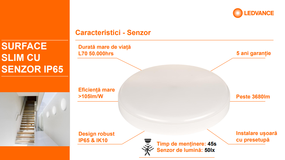 Plafoniera LED pentru exterior cu senzor de miscare Ledvance SURFACE - imagine 3