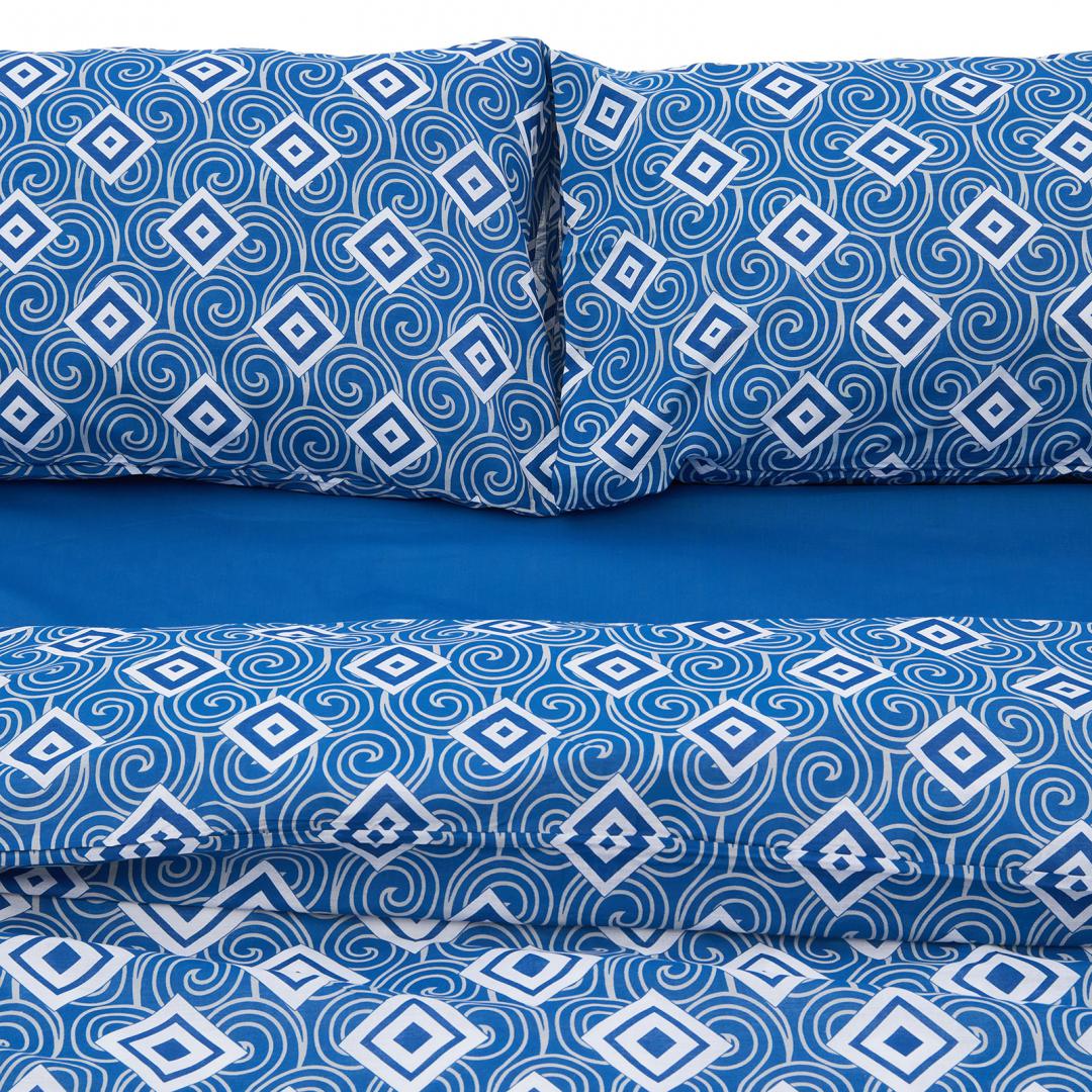Lenjerie dubla 100% bumbac 4 piese, Blu - imagine 4