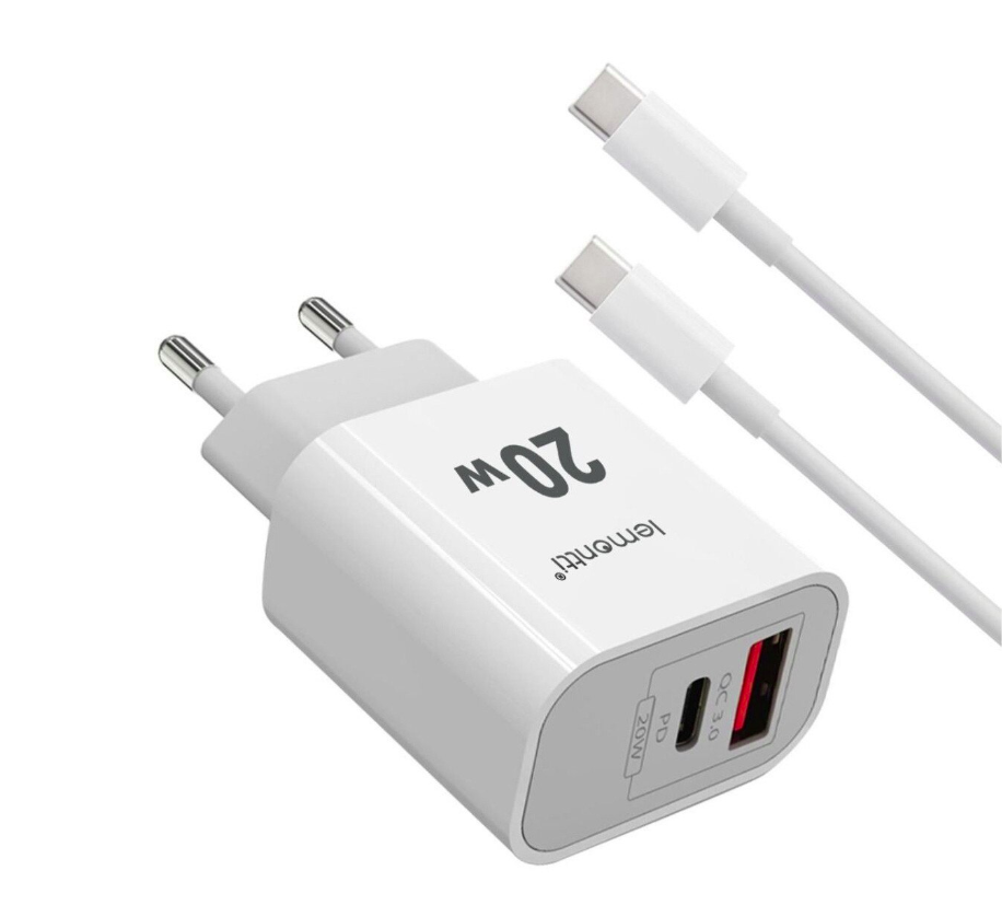 Incarcator LEMONTTI LIRFCQCPD20WA, 20W, 2 porturi, Alb