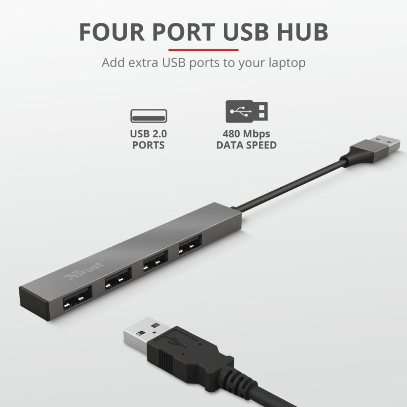 Hub USB Trust Halyx USB-A, 4 porturi, Argintiu - imagine 4