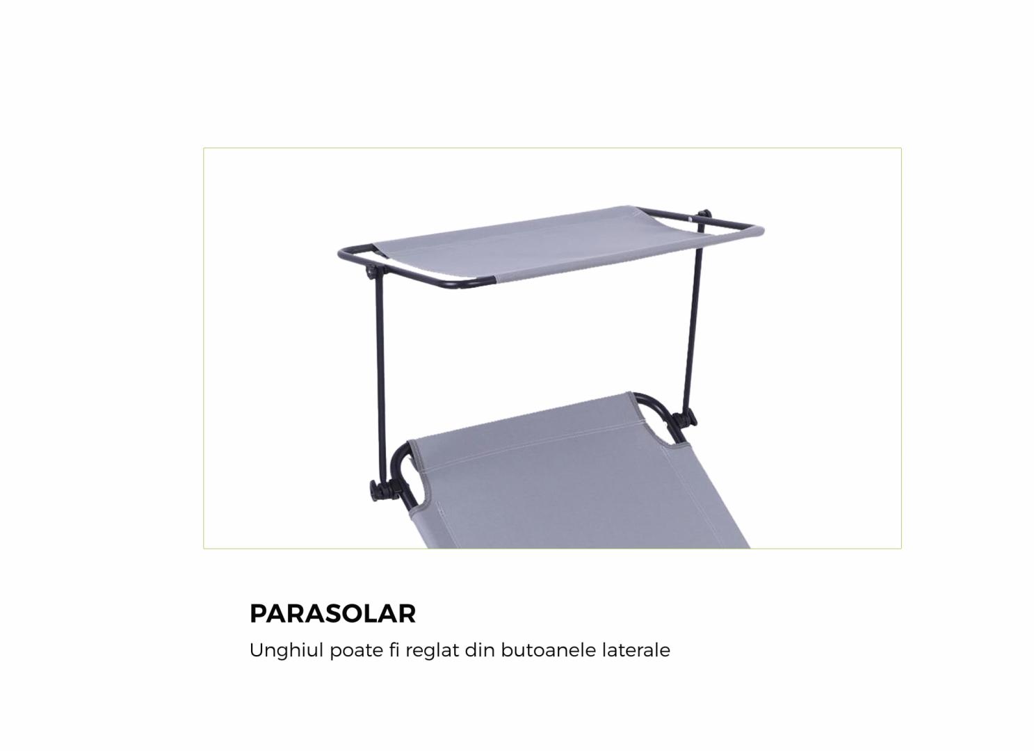 HEINNER SEZLONG CU PARASOLAR 186X55X24CM GRI - imagine 5