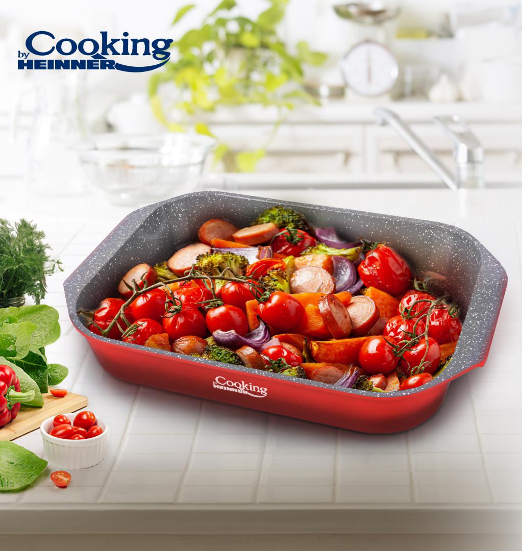 TAVA ALUMINIU CU ACOPERIRE CERAMICA 39.5x26 CM, RED LINE, COOKING - imagine 6