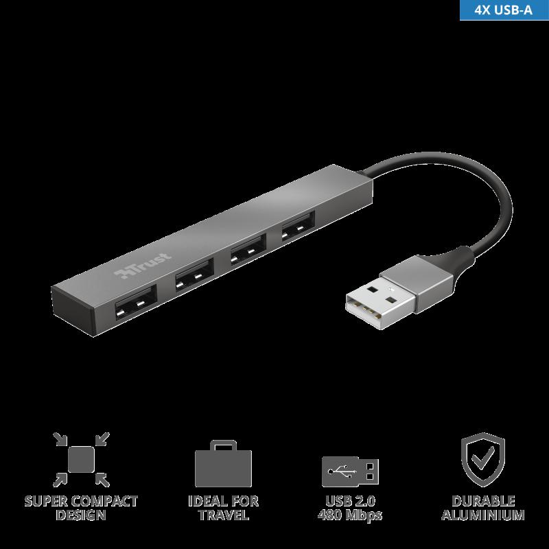 Hub USB Trust Halyx USB-A, 4 porturi, Argintiu - imagine 3
