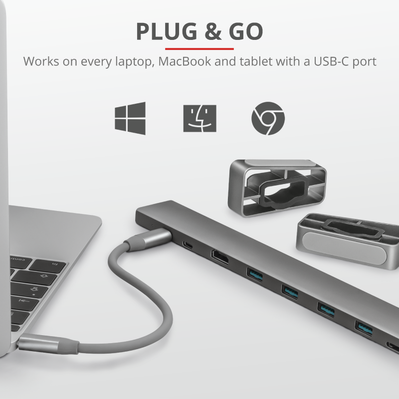 Hub USB Trust Dalyx, USB-C, 10 porturi, HDMI, RJ-45, Argintiu - imagine 11