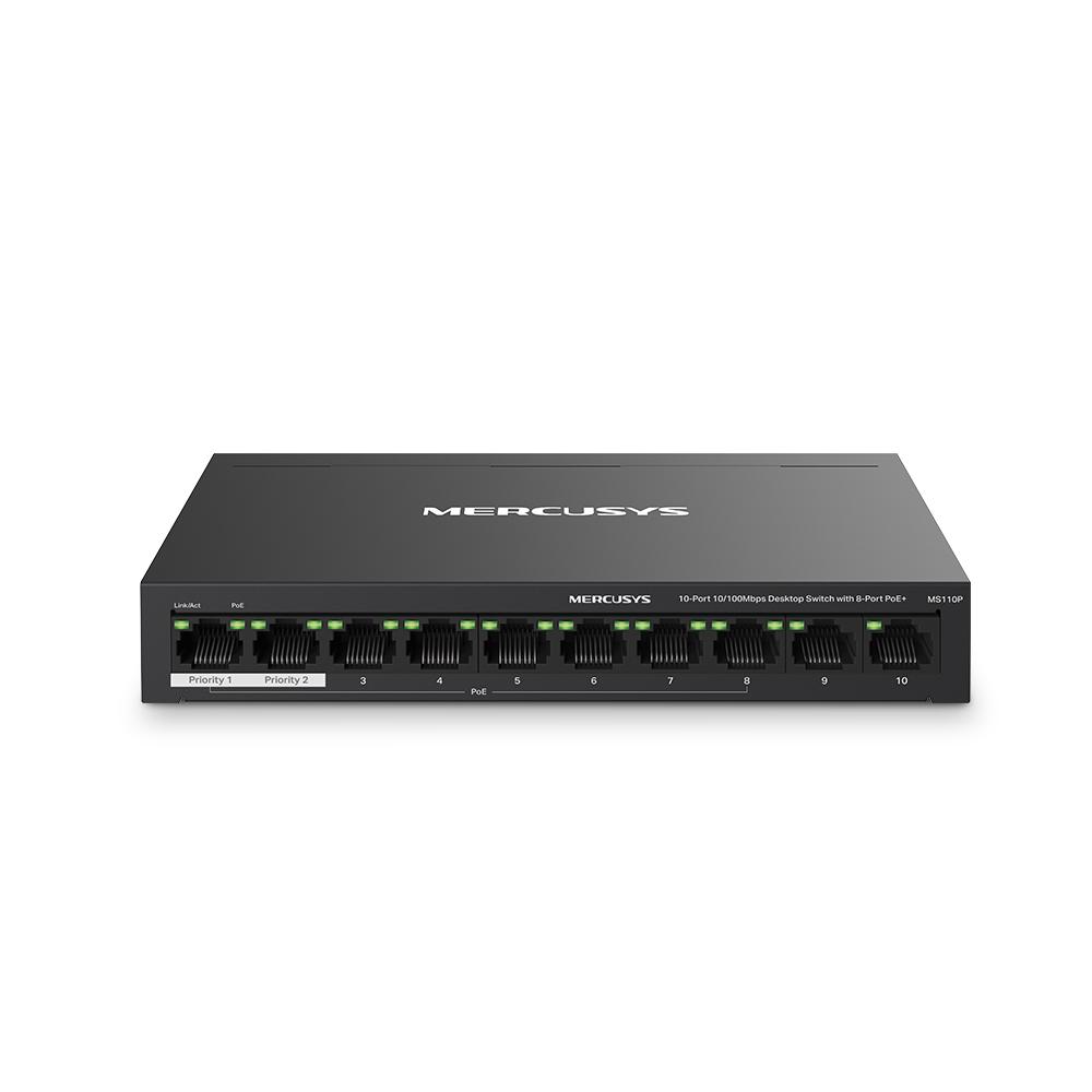 MERCUSYS DESKTOP SWITCH 10PORT MS110P POE, Interfata: 10× 10/100