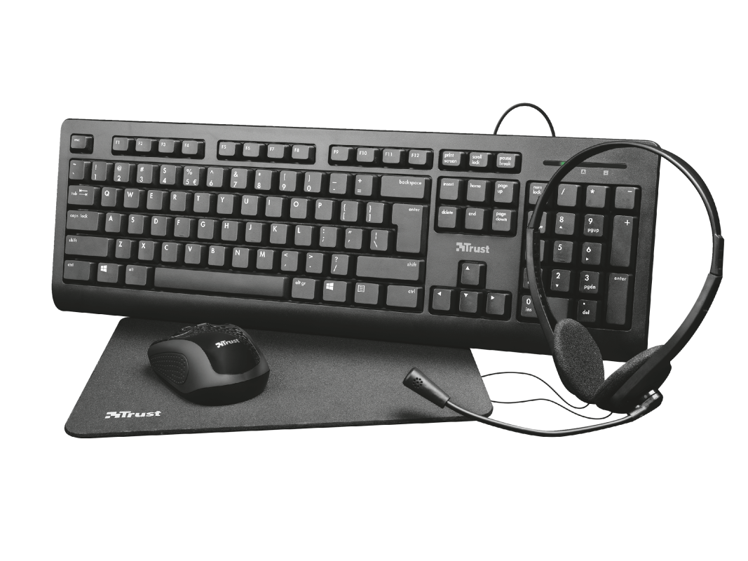 Kit wireless tastatura si mouse Trust Primo, taste numerice, negru