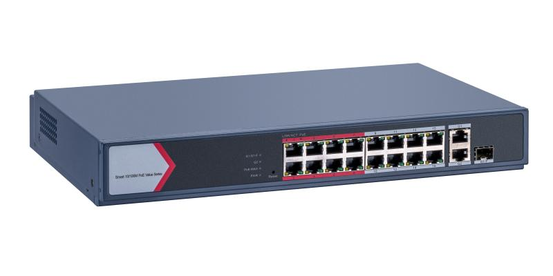 Switch PoE Hikvision DS-3E1318P-EI/M: 16 × 10/100 Mbps PoE port,1