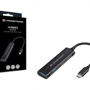 Hub USB Conceptronic HUBBIES, USB-C, 4 porturi, Negru