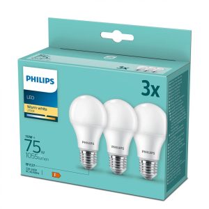 3 Becuri LED Philips A60, E27, 10W (75W), 1055 lm,
