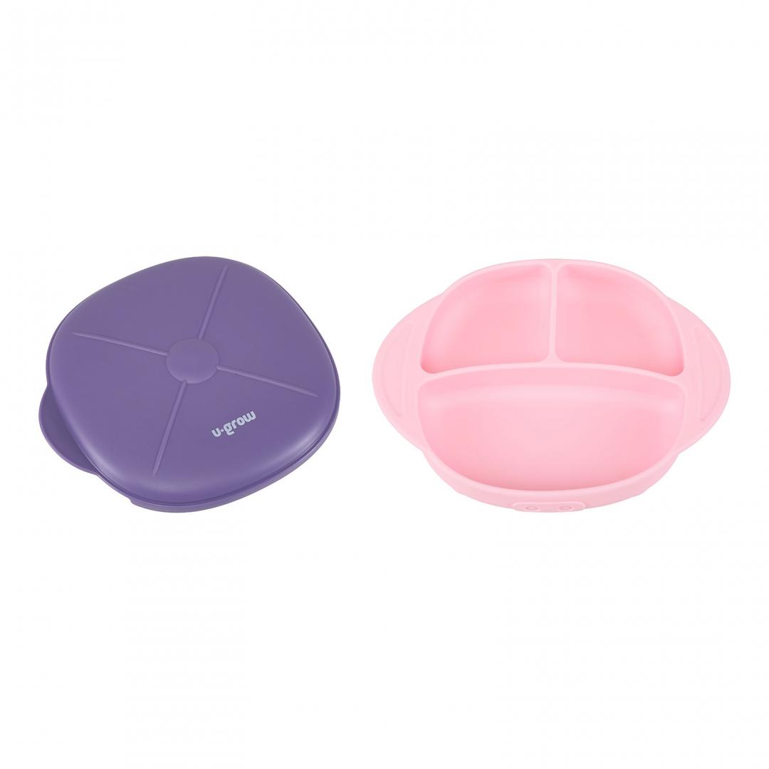 Farfurie silicon cu capac , mov, U-Grow - imagine 4