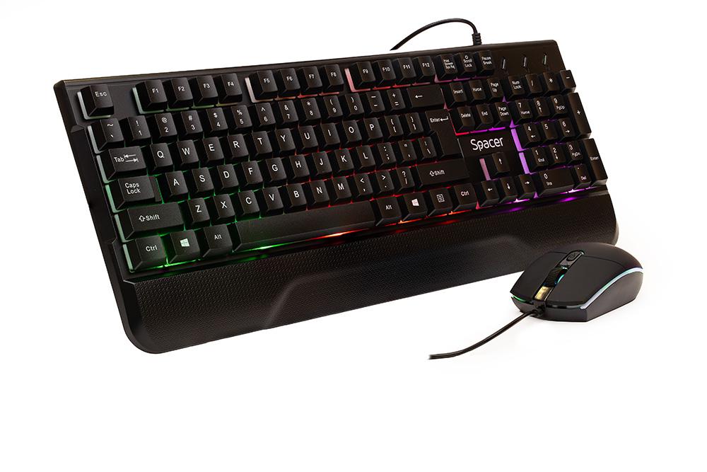 Kit Wired tastatura si mouse SPACER SPGK-INVICTUS, taste numerice, Negru