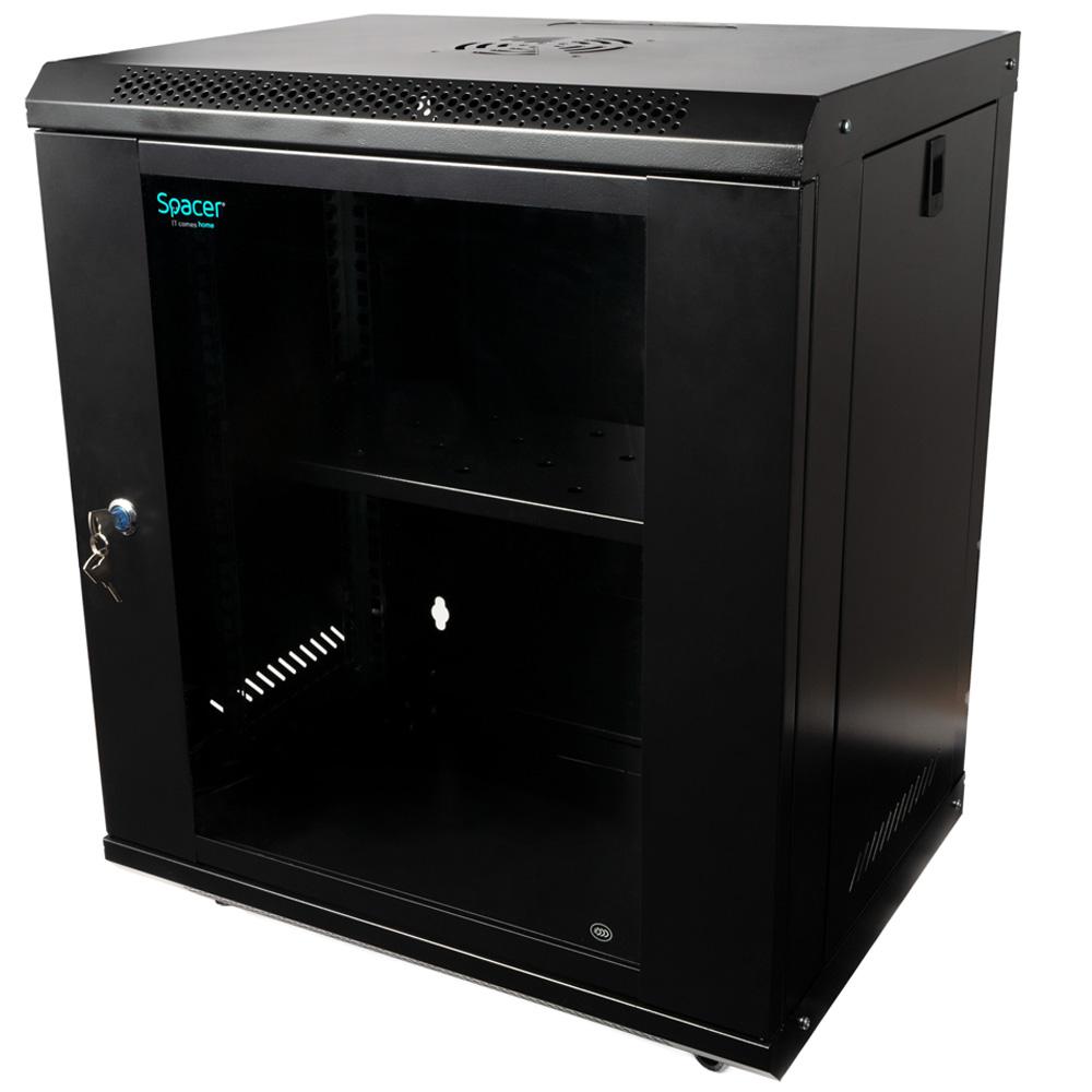 CABINET 19″ SPACER 12U 500x450mm, fixare pe perete, Flatpack (dezasamblat),