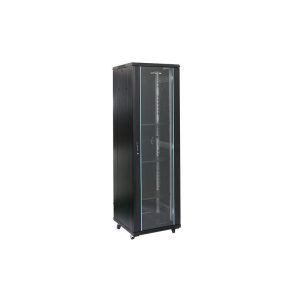 Rack 27U 600x800, montare pe podea, usa din sticla, panouri