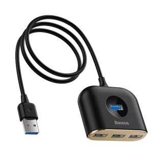 Hub USB BASEUS Square round 4-in-1, USB-C, 4 porturi, Negru