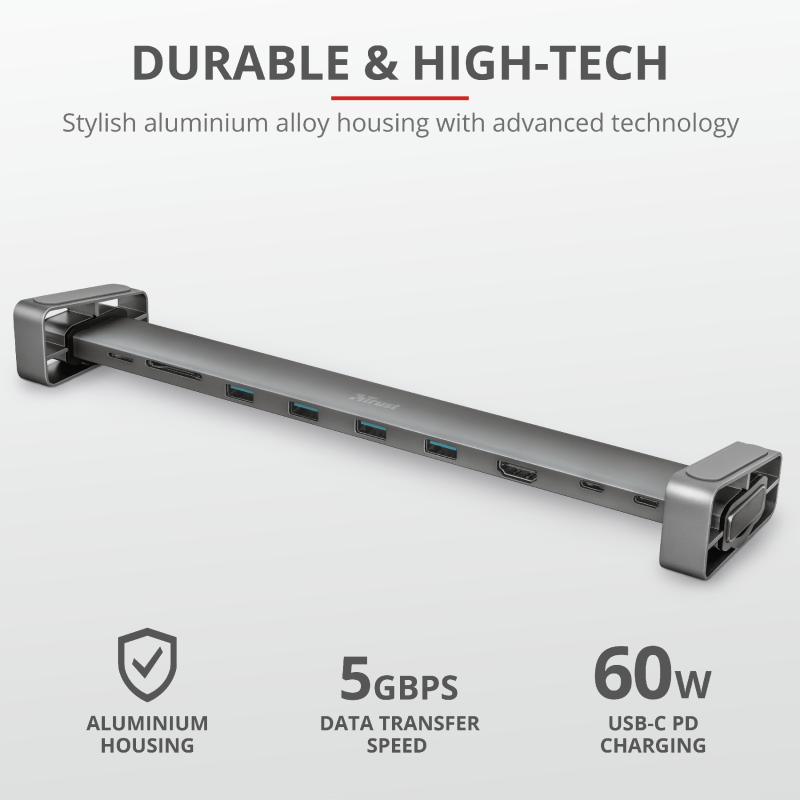 Hub USB Trust Dalyx, USB-C, 10 porturi, HDMI, RJ-45, Argintiu - imagine 8