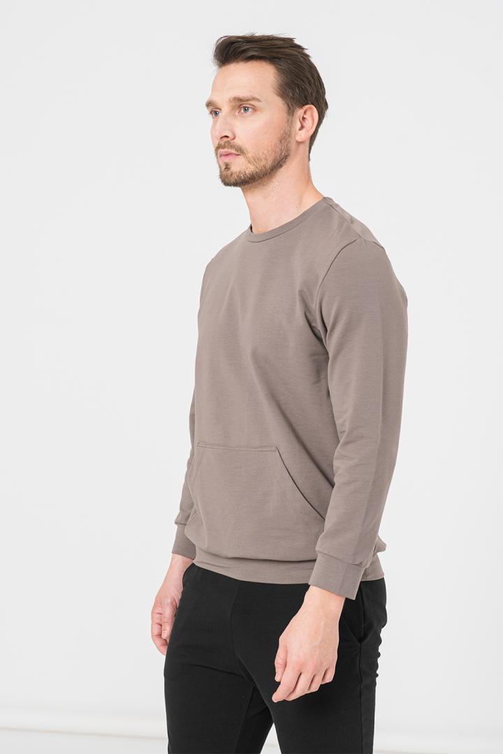 BLUZA COTON CASUAL BARBATI TAUPE-S - imagine 5