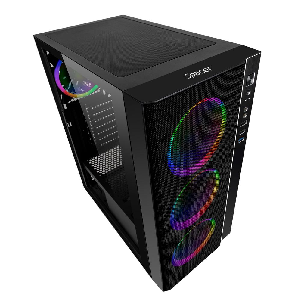 Carcasa SPACER SPCS-GC-RAINBOW, RGB, Mid Tower, Black - imagine 4